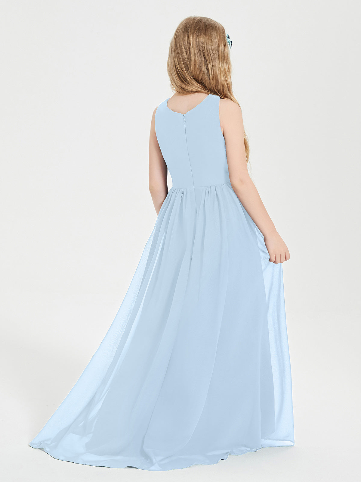 Asymmetrical Junior Bridesmaid Dresses with Scoop Neckline Sky Blue